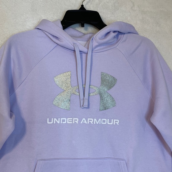 Under Armour Womens Rival Fleece Hoodie Lavender Silver Glitter Logo Small - Picture 2 of 6